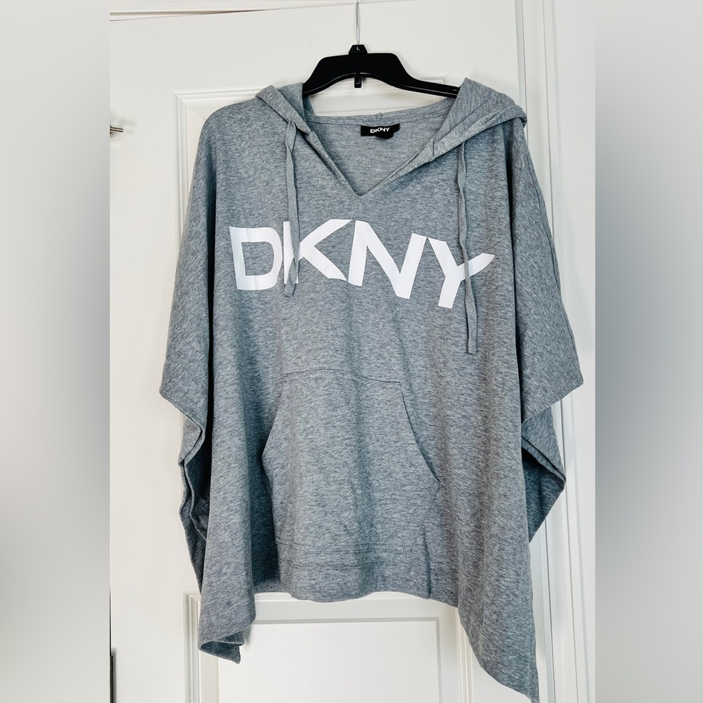 DKNY Gray Logo Hoodie Poncho